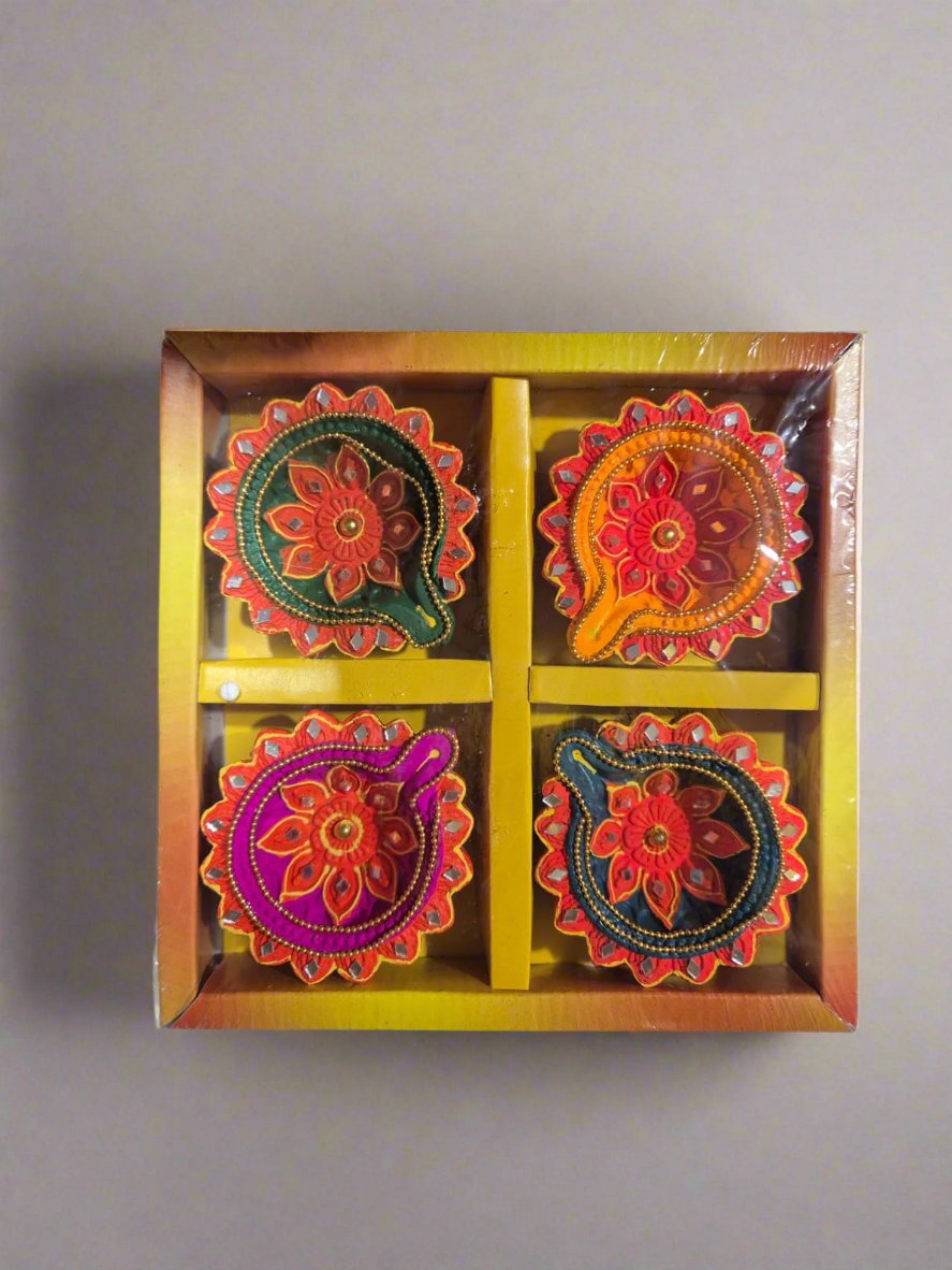 4 Pack Coloured Diya Style 10 - Online Indian Grocery Store