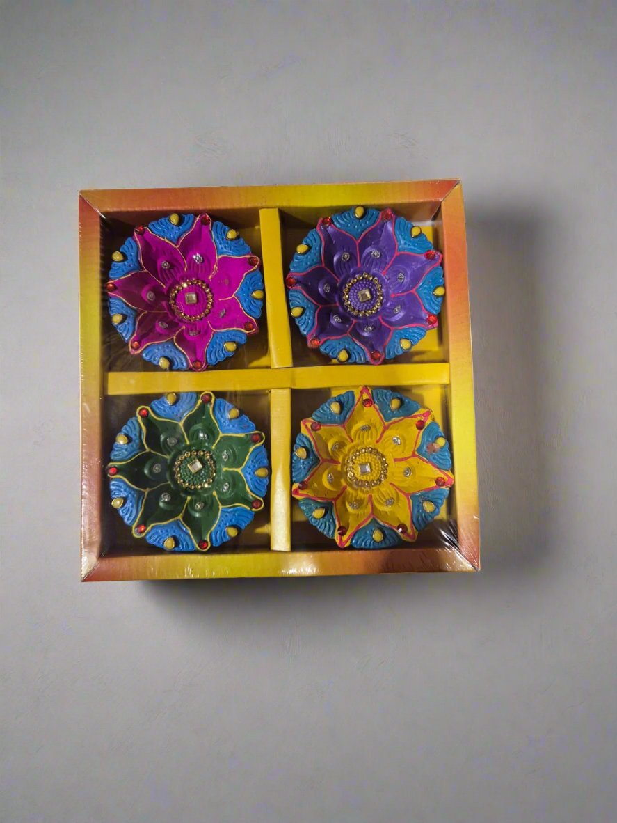 4 Pack Coloured Diya Style 11 - Online Indian Grocery Store