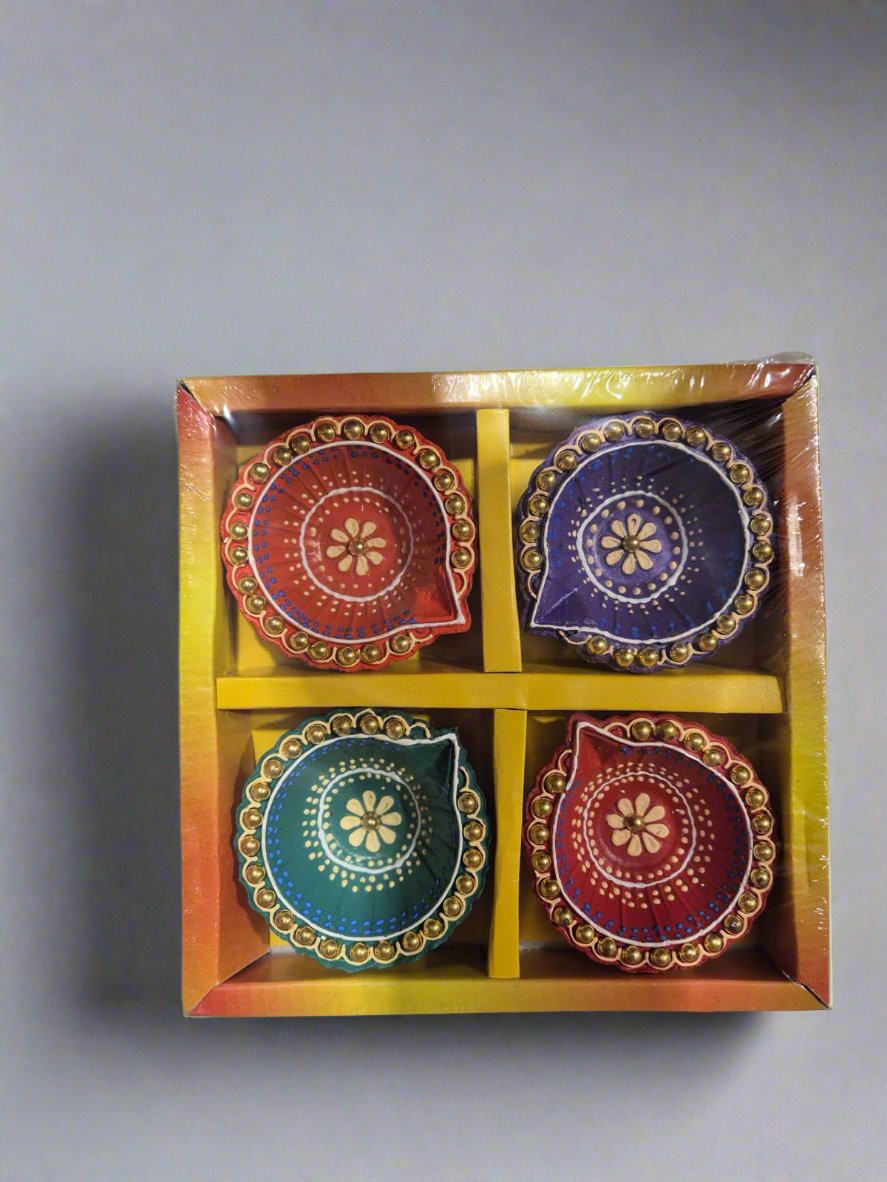 4 Pack Coloured Diya Style 12 - Online Indian Grocery Store