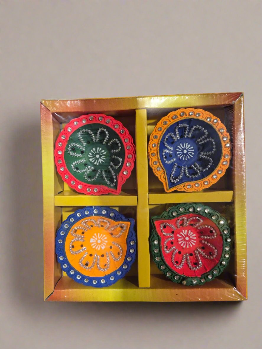 4 Pack Coloured Diya Style 5 - Online Indian Grocery Store