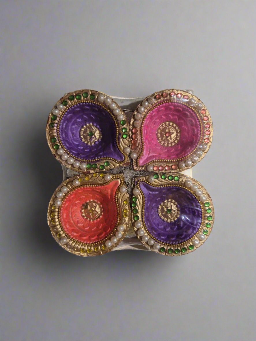 4 Pack Coloured Diya Style 7 - Online Indian Grocery Store