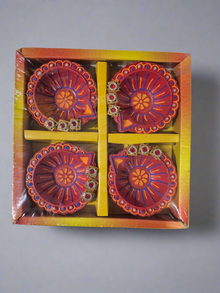 4 Pack Coloured Diya Style 8 - Online Indian Grocery Store