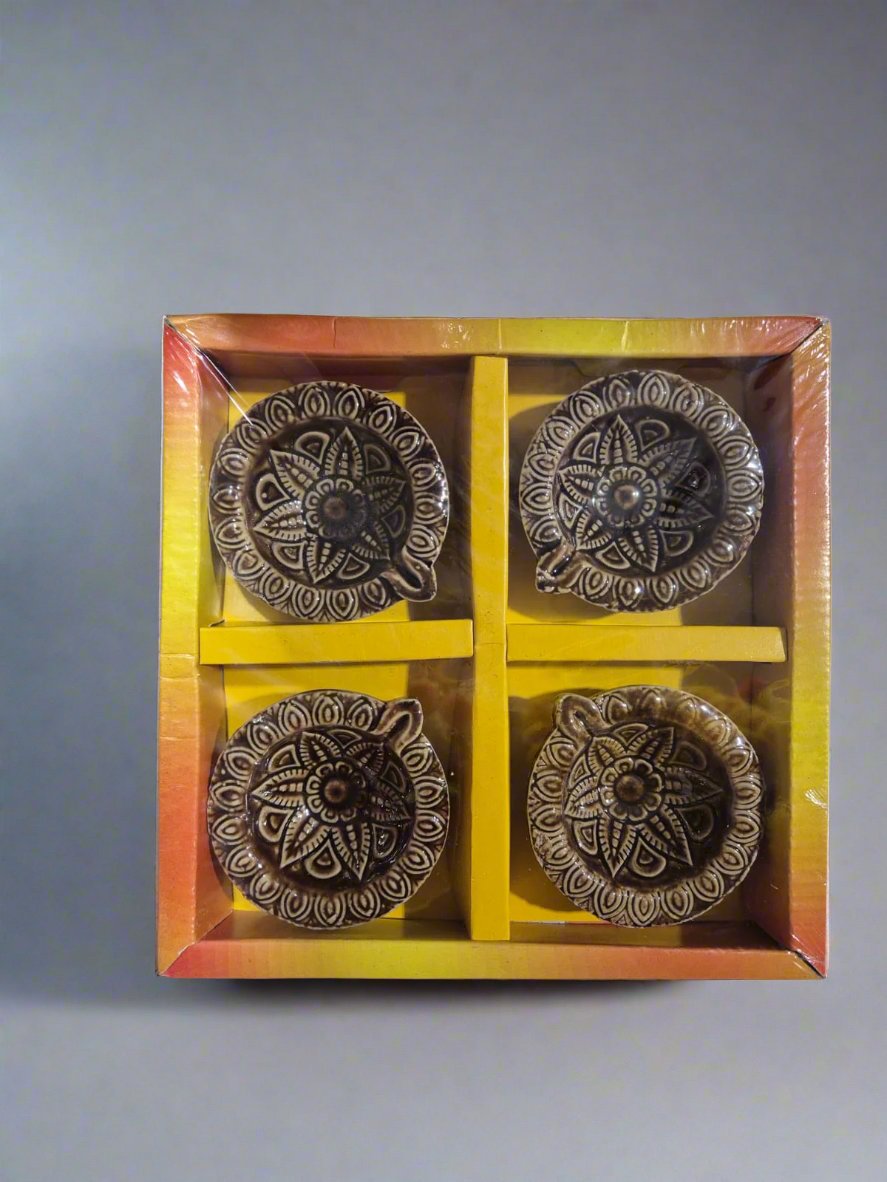 4 Pack Coloured Diya Style 9 - Online Indian Grocery Store