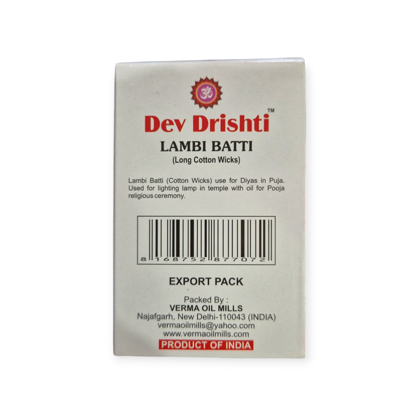 DEV DRISHTI COTTON WICK LONG 40PCS