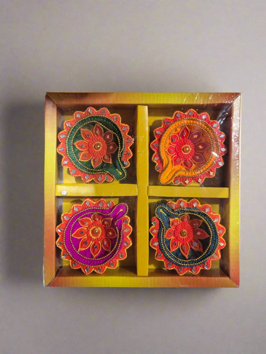 4 Pack Coloured Diya Style 10