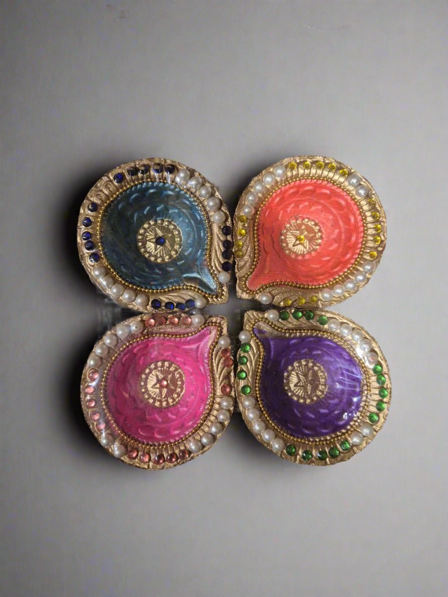 4 Pack Coloured Diya Style 3